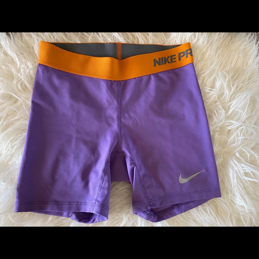 Girls Nike Pro Purple & Orange Shorts M